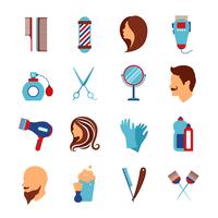 Barbershop hairdresser flat icons set vector