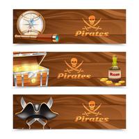 Tres estandartes piratas horizontales. vector