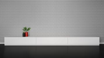 Minimalistic interior with cupboard table with plants vector