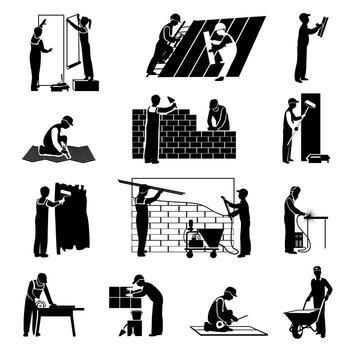 Iconos de trabajador negro vector