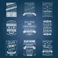 Denim jeans blancos tipografia etiquetas vector