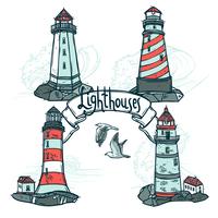 Lighthouse Sketch Set vector