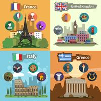 Historical landmarks flat composition poster  vector