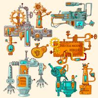 Industrial Machines Doodles Colored vector