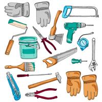 Painter working tools icons set color  vector