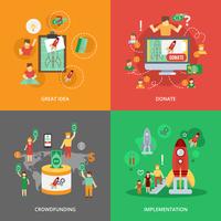 Crowdfunding Flat Set vector