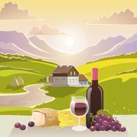Mountain Landscape With Wine And Cheese vector