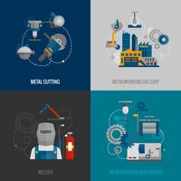 Metalworking factory 4 flat icons  vector