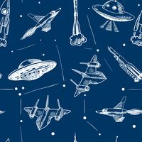 Space aircraft seamless pattern vector
