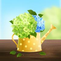 Regadera con hortensia vector