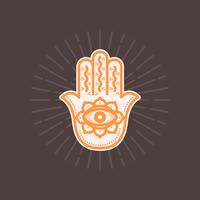 Mano plana de Hamsa vintage con ojo vector