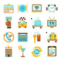 Hotel services flat icons set vector