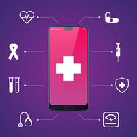 Atención médica en línea y consulta médica a través de teléfono móvil inteligente vector