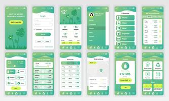 Set of UI, UX, GUI screens Ecology app flat design template for mobile apps, responsive website wireframes. Web design UI kit. Ecology Dashboard. vector