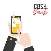 business hand holding smart phone and get cash back from application vector
