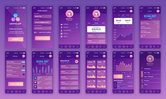 Set of UI, UX, GUI screens Cryptocurrency app flat design template for mobile apps, responsive website wireframes. Web design UI kit. Cryptocurrency Dashboard. vector
