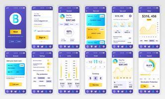 Set of UI, UX, GUI screens Banking app flat design template for mobile apps, responsive website wireframes. Web design UI kit. Banking Dashboard. vector