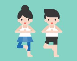 El hombre y la mujer que hacen yoga plantean, concepto de ejercicio de ilustración diseño plano vector