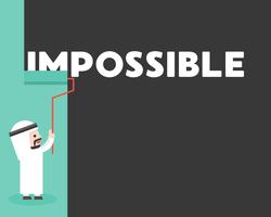 Arab businessman painting wall to erase impossible word vector