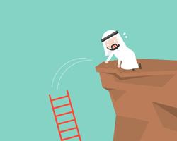Escalera de caída de empresario árabe en un acantilado, concepto de error vector