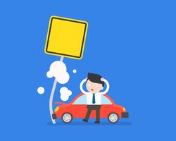 businessman and car accident crash with post on road vector