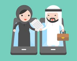 Arab Businessman and arab businesswoman trade document 