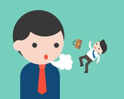 Big businessman blowing a small businessman, obstruct concept vector