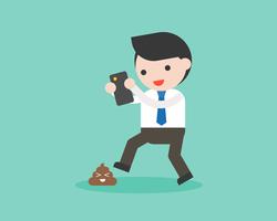 Businessman addict smartphone and don’t looking poo on road vector