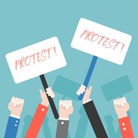 Many hand with protest sign, protester concept vector