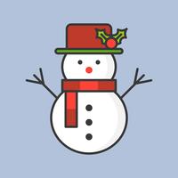 sombrero de muñeco de nieve y muérdago, icono de contorno relleno para tema de Navidad vector