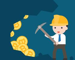 Businessman use pickaxe for find bitcoin, cryptocurrency mining business situation vector