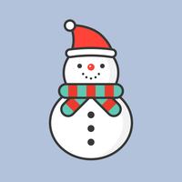 muñeco de nieve con sombrero de Santa, lleno icono de contorno para el tema de Navidad
