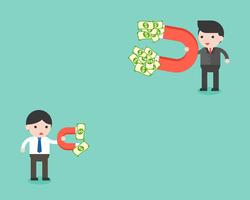 two businessman using magnet finding money vector
