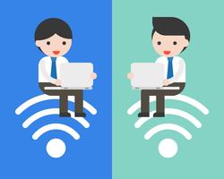 business people sitting on wifi symbol  and using laptop working vector