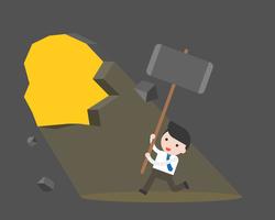 Cute businessman use giant hammer destroy the wall vector