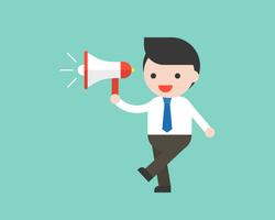 Cute Businessman or manager holding megaphone, ready to use character vector