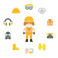 Seguridad industrial y equipos de protección para el trabajador. vector