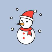 Muñeco de nieve y caída de nieve, lleno icono de contorno para tema de Navidad vector