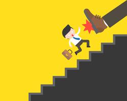 Big foot kicking Cute businessman fall from stairs vector