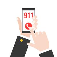 business hand holding smart phone calling police 911 from application, flat design vector