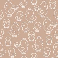 chicken, hen and rooster outline seamless pattern with clipping mask, editable vector