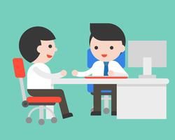 Two businessman consult at office desk vector