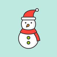 snowman with Santa hat, filled outline icon for Christmas theme vector