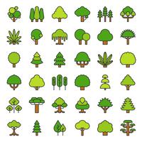 Cute simple tree and plant icon, filled outline design vector