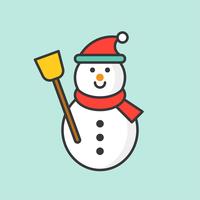 snowman with Santa hat, filled outline icon for Christmas theme vector