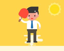 Businessman using handheld fan because very hot weather under sunlight vector