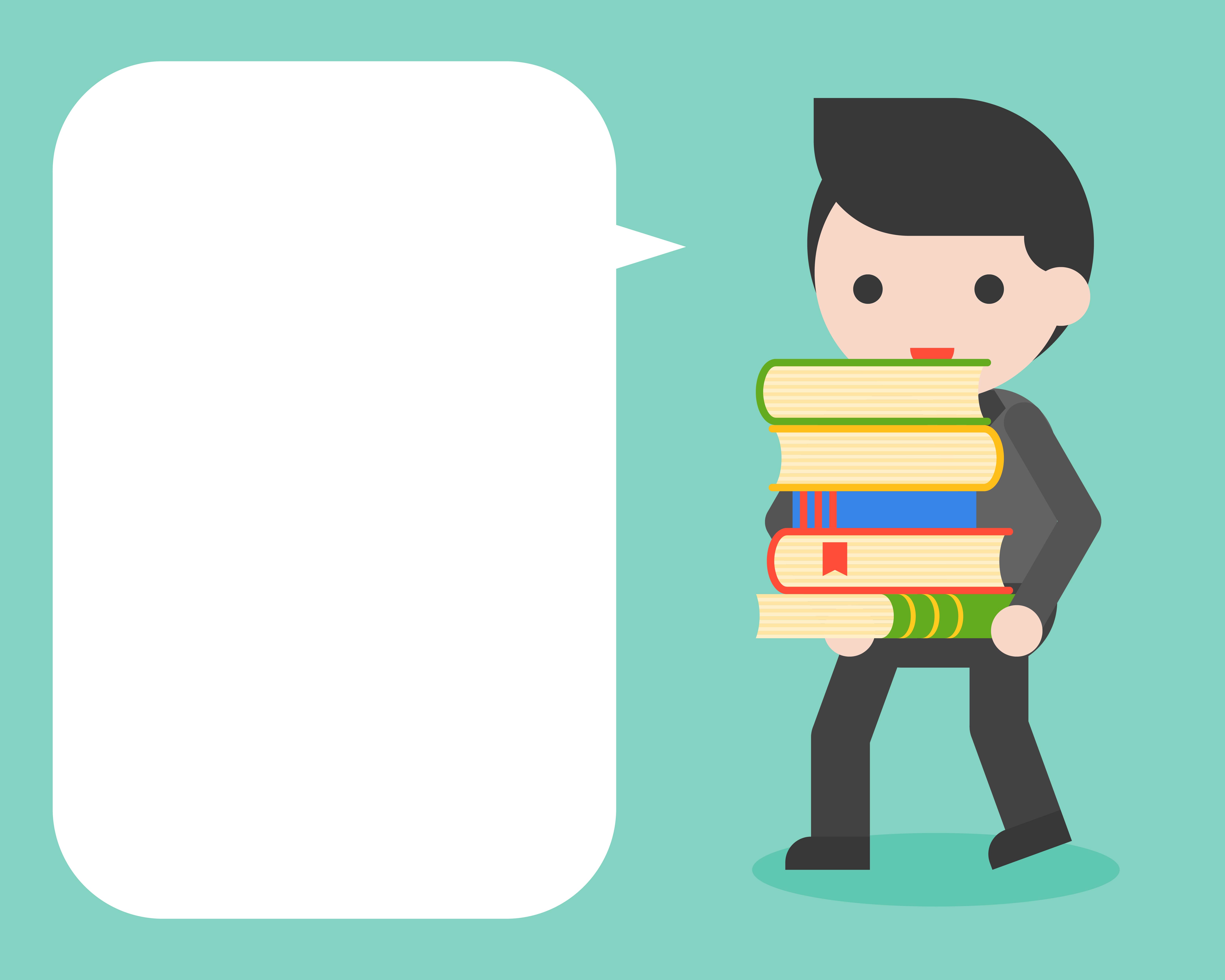 Businessman Carrying Stack Of Books And Blank Speech Bubble