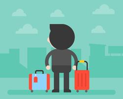 Back side of Business man and luggage with building background vector