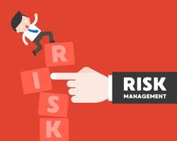 Finger push the risk block with businessman stand, risk management concept vector