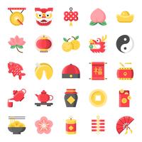 Chinese new year flat cute icon, 128 px on grid system set 1/2 vector